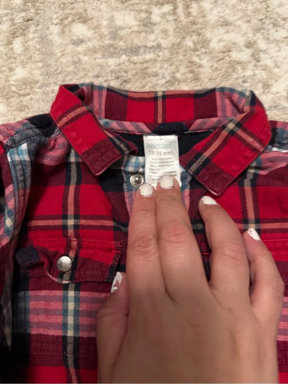 Gymboree Red & Navy Plaid Snap-Front Button-Down Shirt fleece lined size 12/18M
